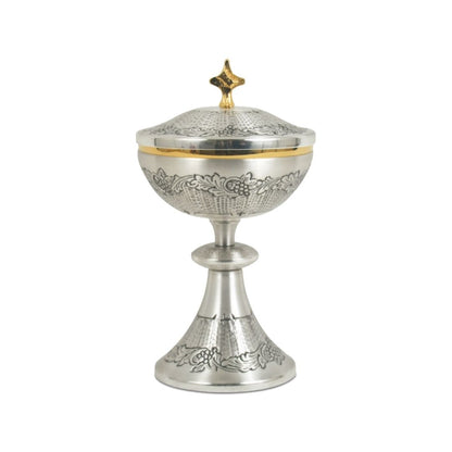 Silver or Bi-Color Ciborium with hand chiseled Grapes & Vines