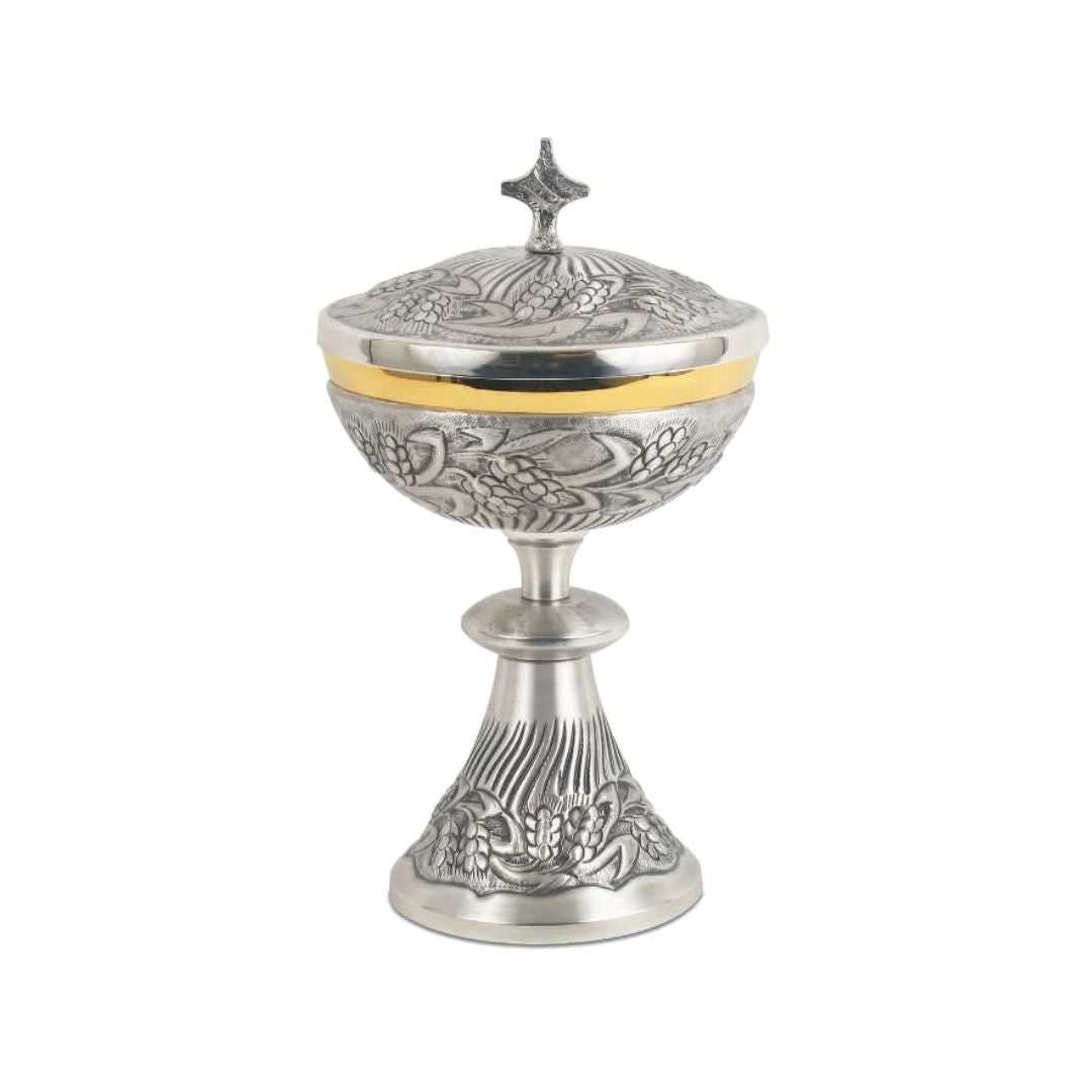 Silver or Bi-Color Ciborium with hand chiseled Ears of Wheat