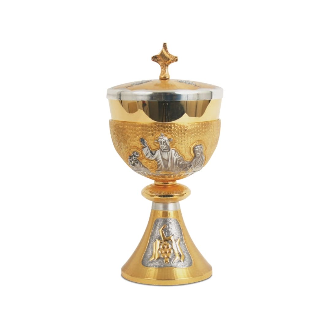 Ciborium with chiseled  Last Supper motif in a Bi-Color finish