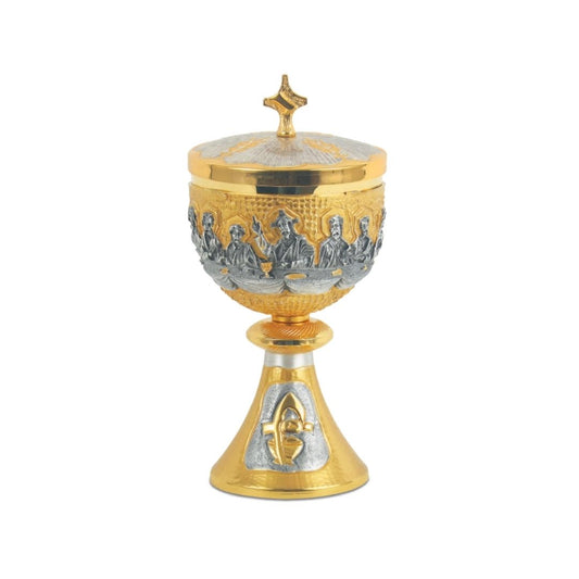Ciborium with chiseled  Last Supper motif in a Bi-Color finish