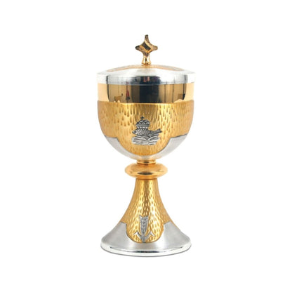 Ciborium with chiseled  Fish and Wheat motif in a Bi-Color finish