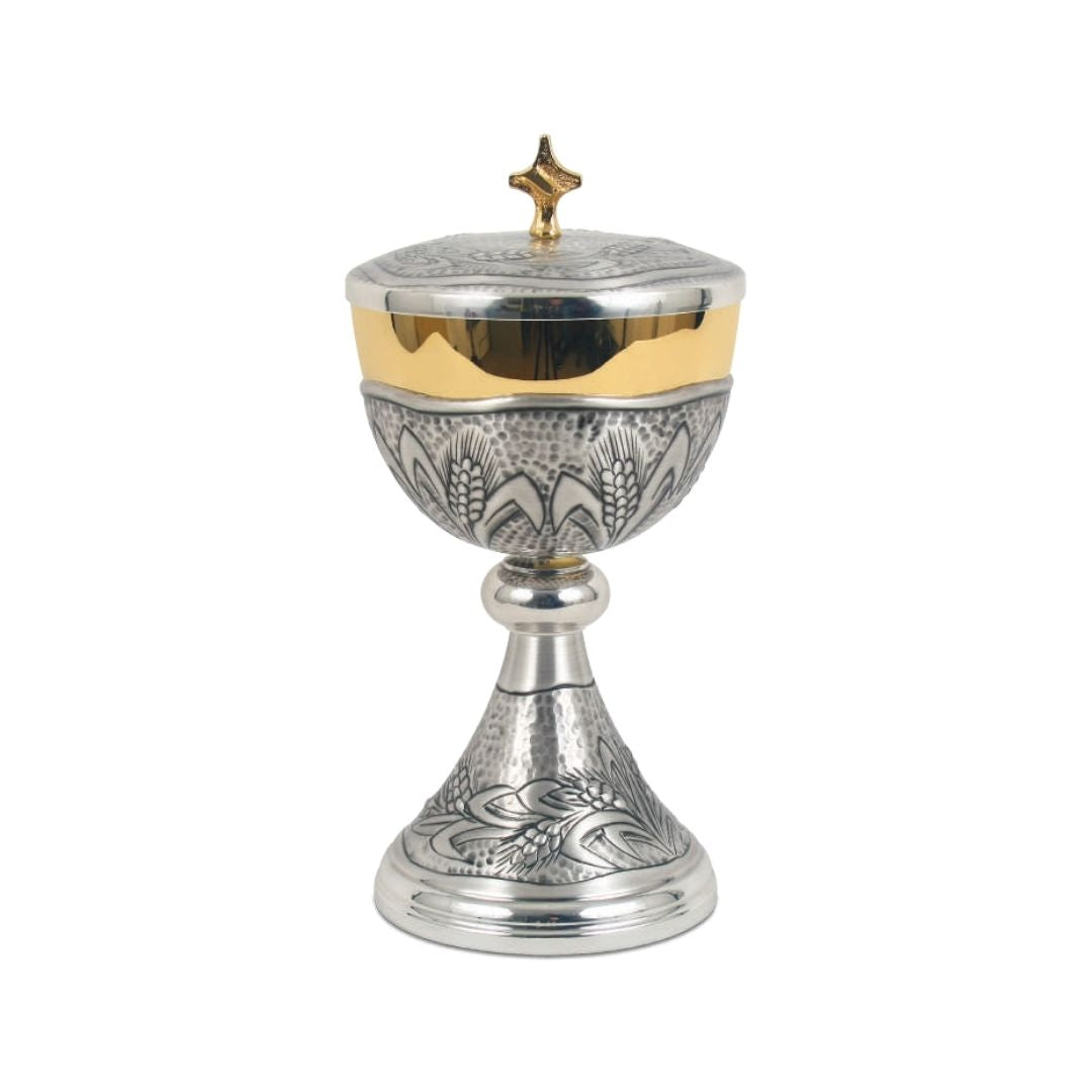 Silver or Bi-Color Ciborium with hand chiseled Ears of Wheat