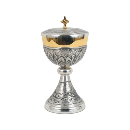 Silver or Bi-Color Ciborium with hand chiseled Ears of Wheat