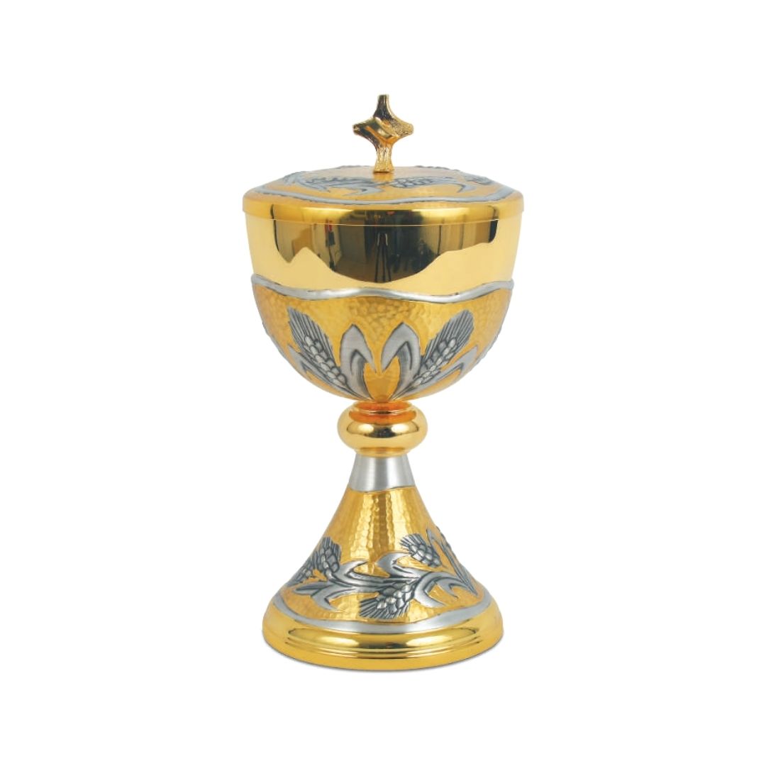 Silver or Bi-Color Ciborium with hand chiseled Ears of Wheat