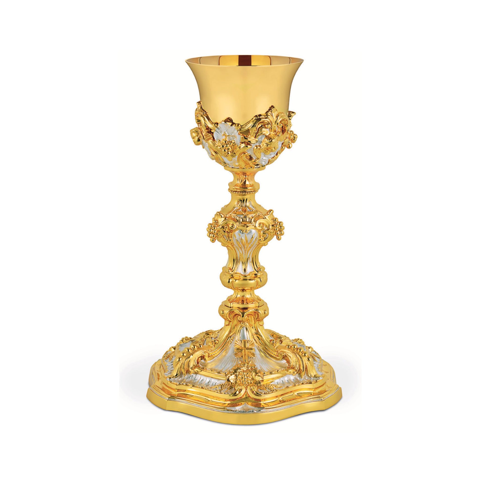 Chalice & Paten in baroque style, 11” Ht. sold by The Clergy Store