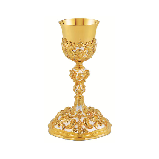 Chalice & Paten in baroque style,  9 7/8” Ht.  sold by The Clergy Store