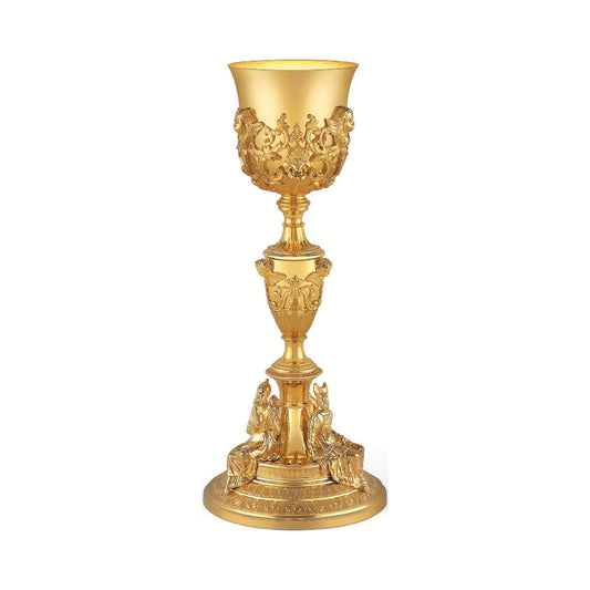 Chalice & Paten in empire style with the Old Testament characters: Moses, Melchizedek and David, 12” Ht. sold by The Clergy Store