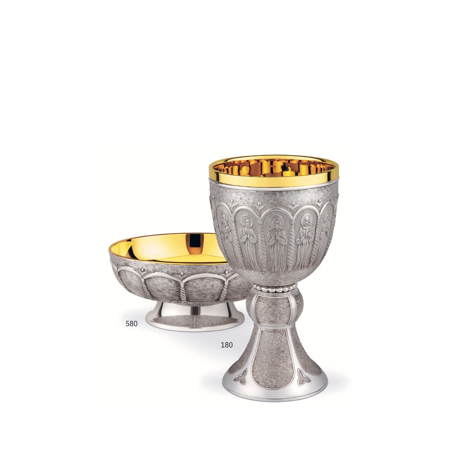 Chalice in modern style with images of the Twelve Apostles, 7 7/8” Ht. sold by The Clergy Store