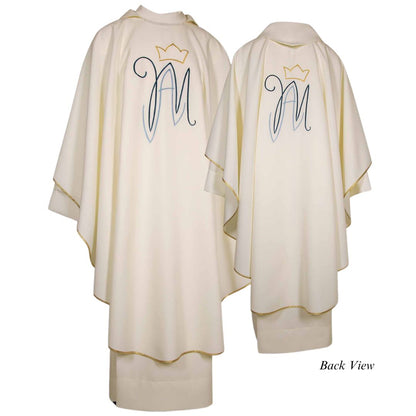 Clergy chasuble with Ava Maria embroidery. Made in Italy and sold by The Clergy Store.