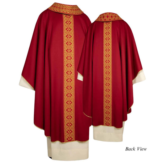 Clergy chasuble gothic with embroidered gold orphrey and roll collar. Lightweight 100% Pure Italian Wool. Made in Italy and sold by The Clergy Store