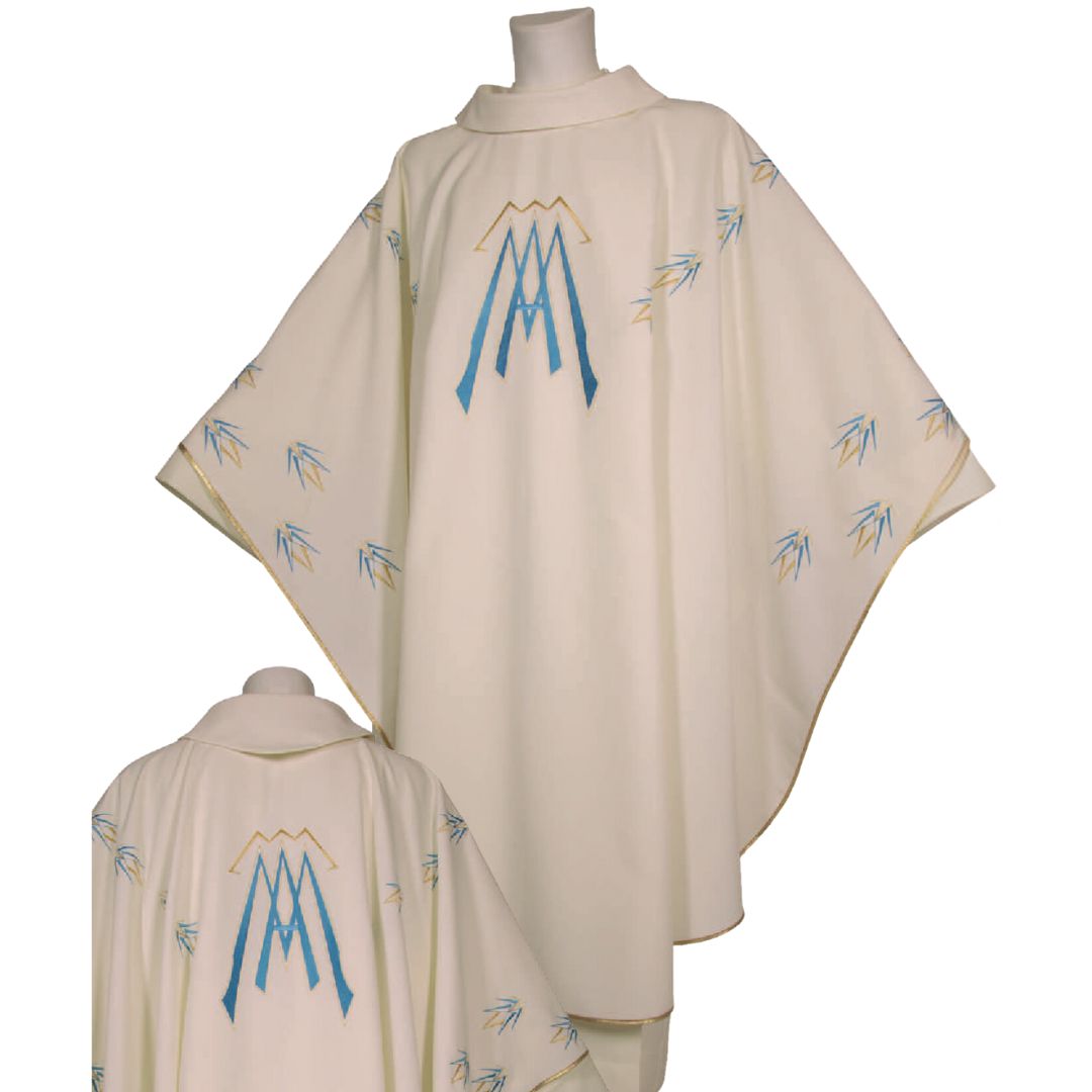 Chasuble with Ava Maria embroidery Made in Italy and sold by The Clergy Store