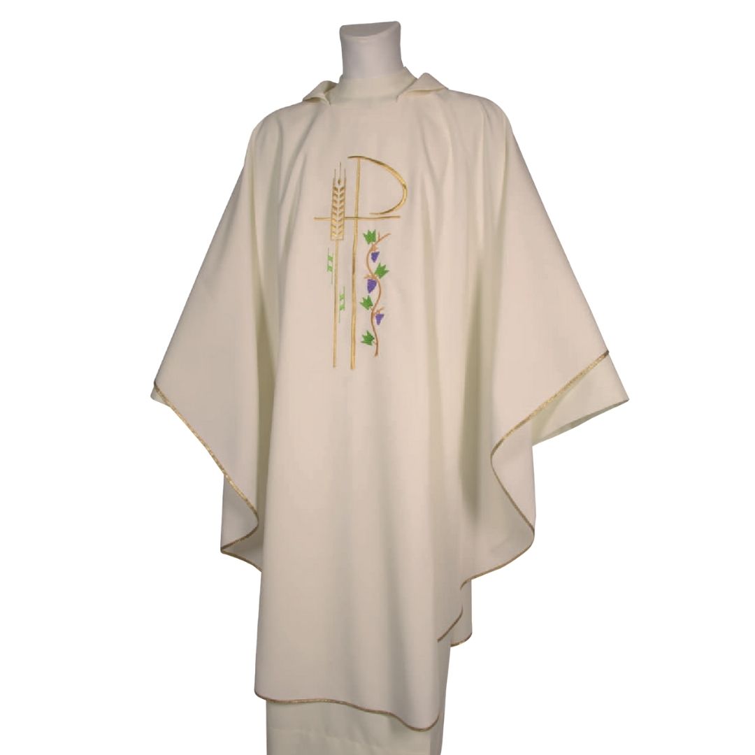 Chasuble ivory with chi rho and wheat Made in Italy and sold by The Clergy Store