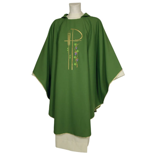 Chasuble green with chi rho and wheat Made in Italy and sold by The Clergy Store