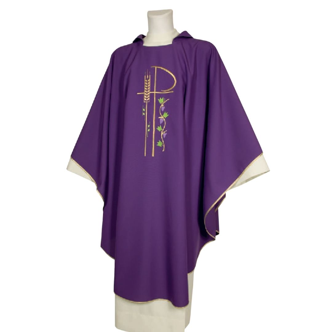 Chasuble lent with chi rho and wheat Made in Italy and sold by The Clergy Store