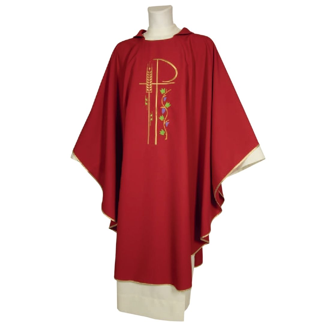 Chasuble red with chi rho and wheat Made in Italy and sold by The Clergy Store