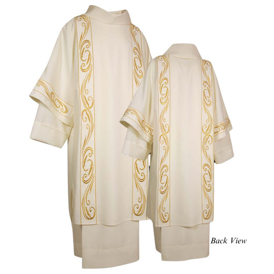 Deacon dalmatic with embroidered bandings. Made in Italy and sold by The Clergy Store
