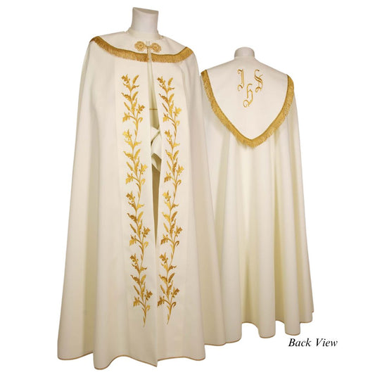 Liturgical cope with embroidered IHS. Made in Italy and sold by The Clergy Store