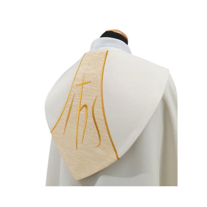 Modern Cope with IHS embroidery made in Poland and sold by The Clergy Store