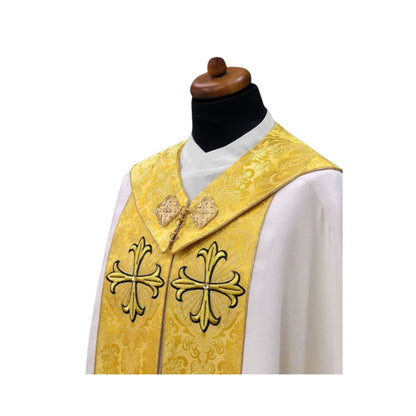 Cope with gold brocade and embroidered crosses made in Poland and sold by The Clergy Store