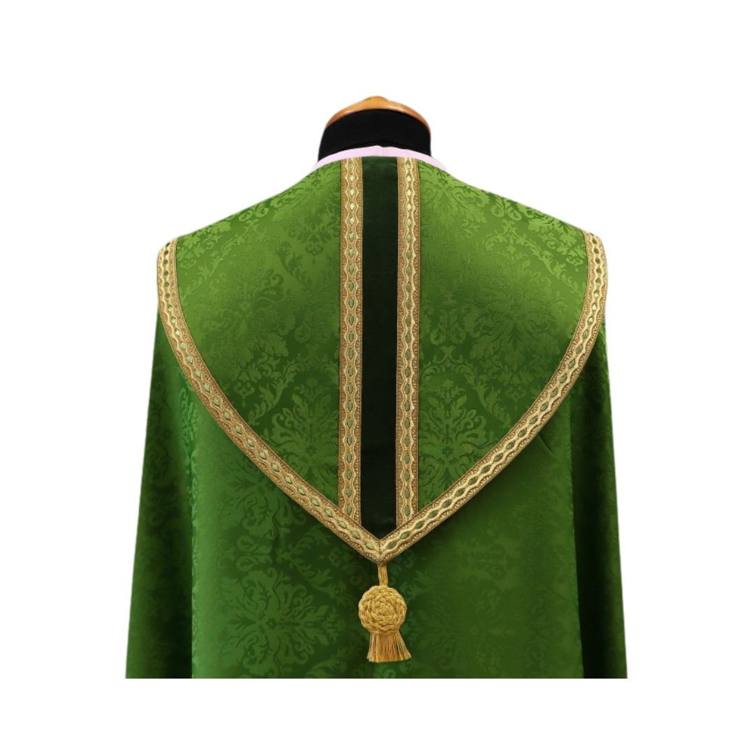 Damask Cope trimmed with high quality galloon. Made in Poland and sold By The Clergy Store