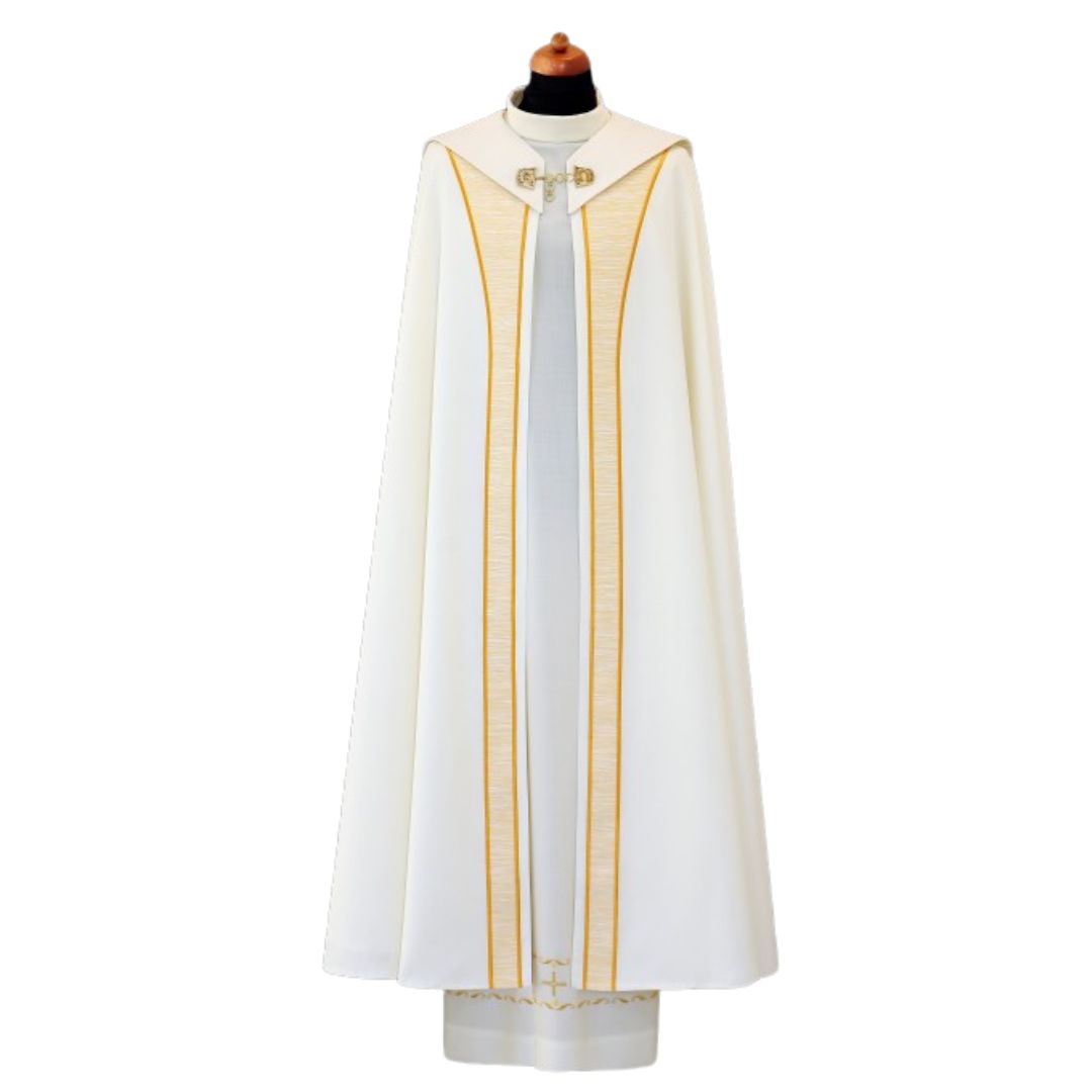 Modern Cope with IHS embroidery made in Poland and sold by The Clergy Store 