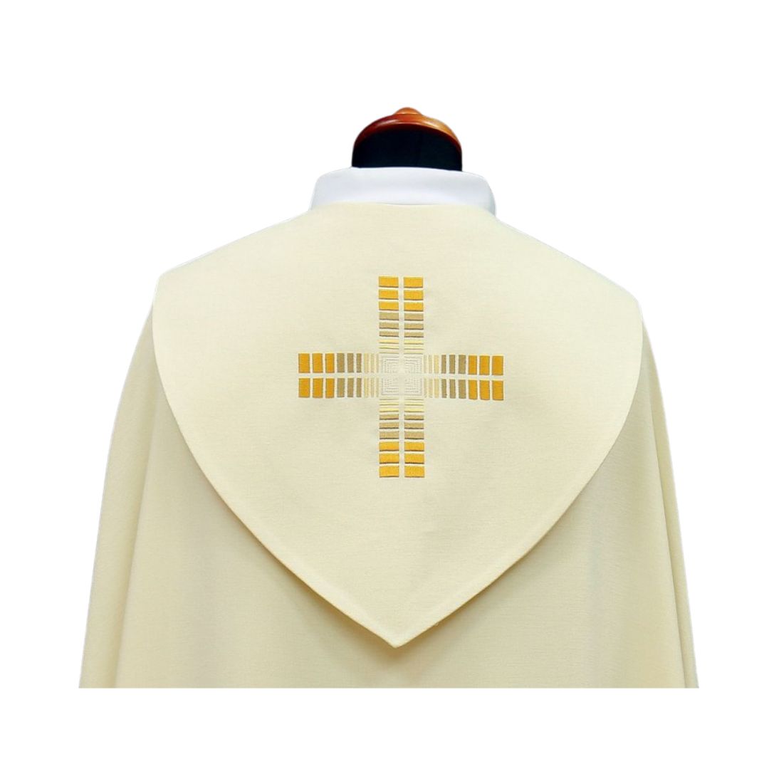 Modern Cope with embroidered crosses made in Poland and sold by The Clergy Store 