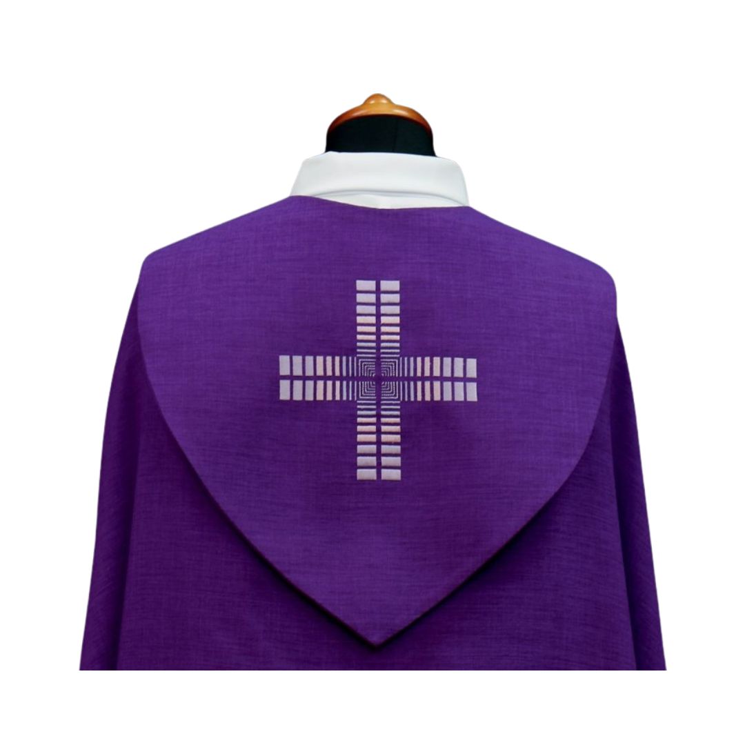 Modern Cope with embroidered crosses made in Poland and sold by The Clergy Store 