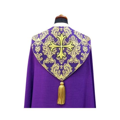 Cope with gold brocade and embroidered crosses made in Poland and sold by The Clergy Store