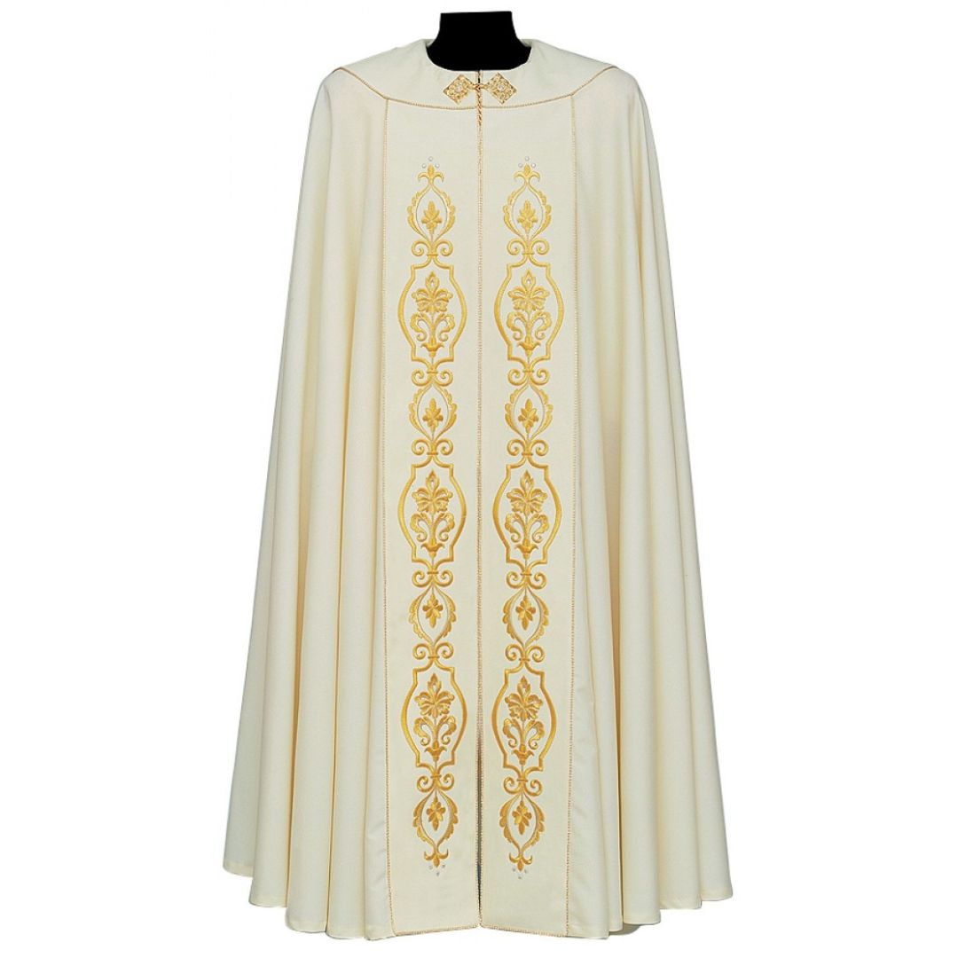 Roman Cope with Embroidery Daniela Design in Wool Sablè #169. Made in Italy and sold by The Clergy Store