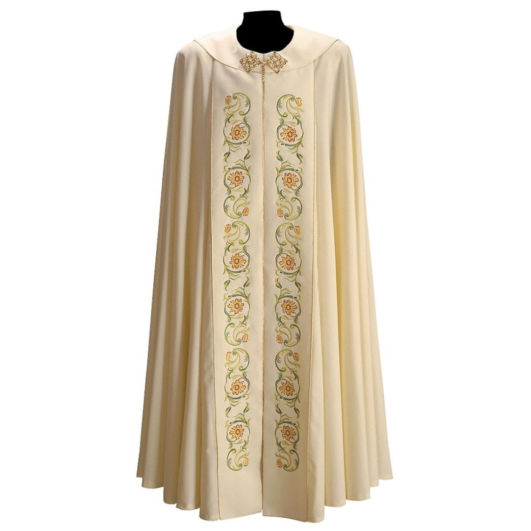 Roman Cope with Embroidery Eliseo Design in Wool Sablè #182. Made in Italy and sold by The Clergy Store