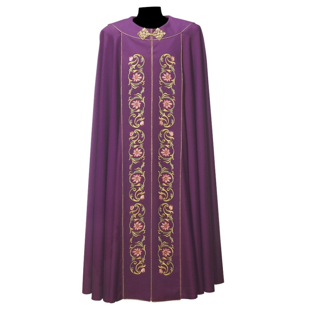 Roman Cope with Embroidery Eliseo Design in Wool Sablè #182. Made in Italy and sold by The Clergy Store