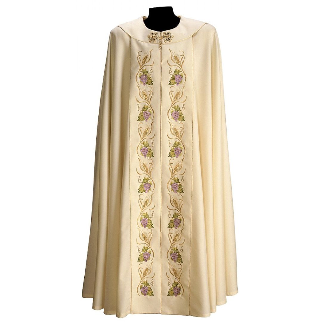 Roman Cope with Embroidery Aurora Design in Wool Sablè #189. Made in Italy and sold by The Clergy Store