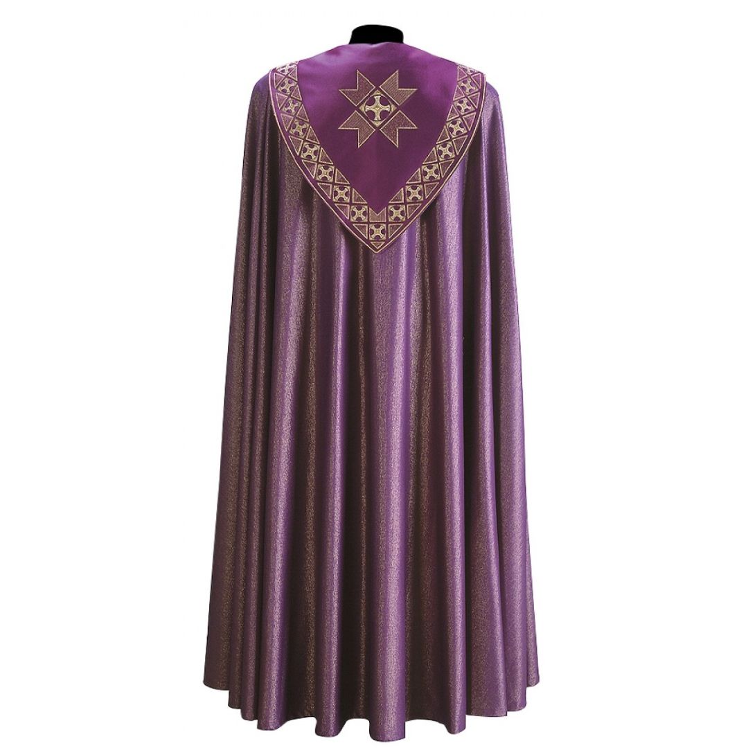 Roman Cope with Embroidery TAU ROMBI Design in Wool Sablè #48. Made in Italy and sold by The Clergy Store