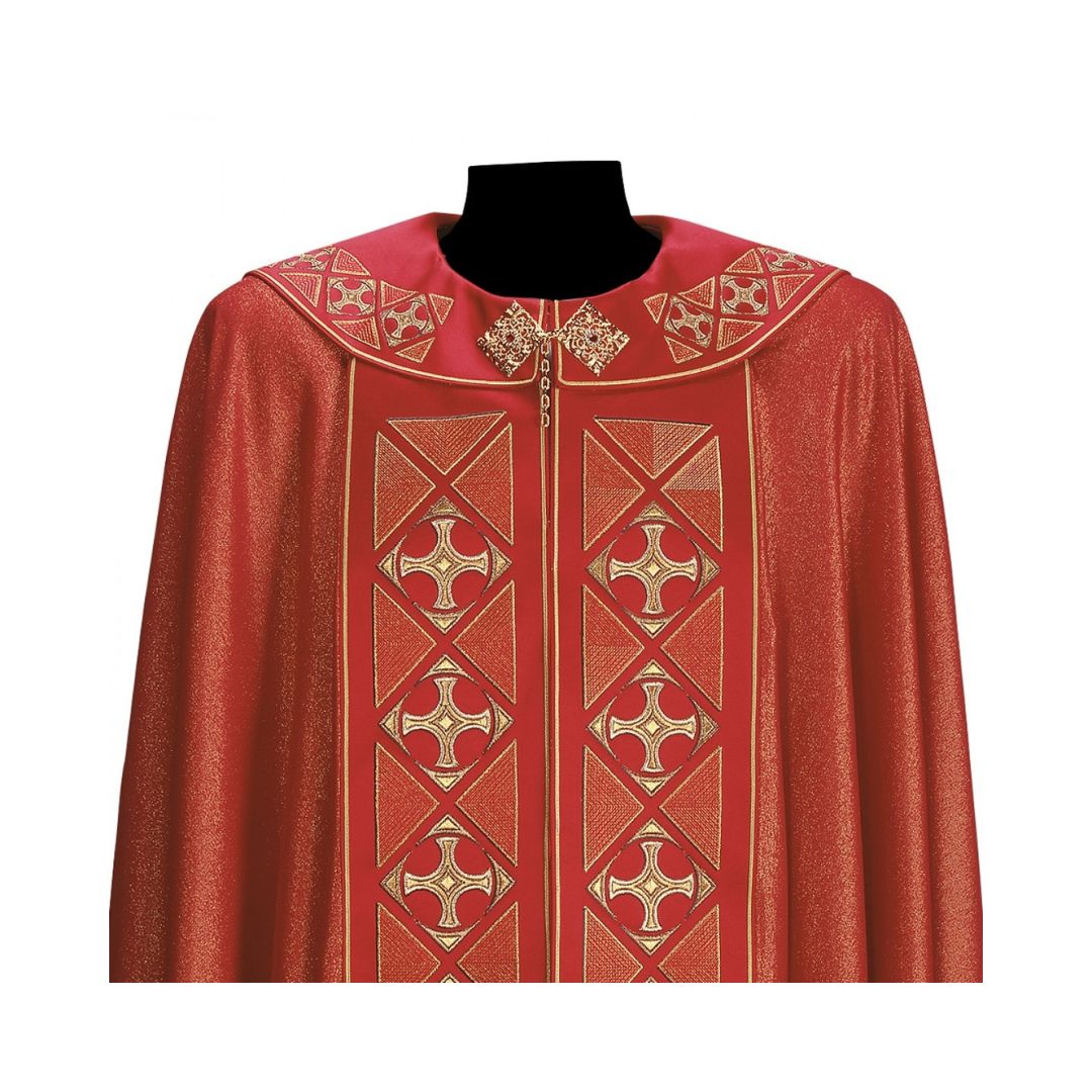 Roman Cope with Embroidery TAU ROMBI Design in Wool Sablè #48. Made in Italy and sold by The Clergy Store