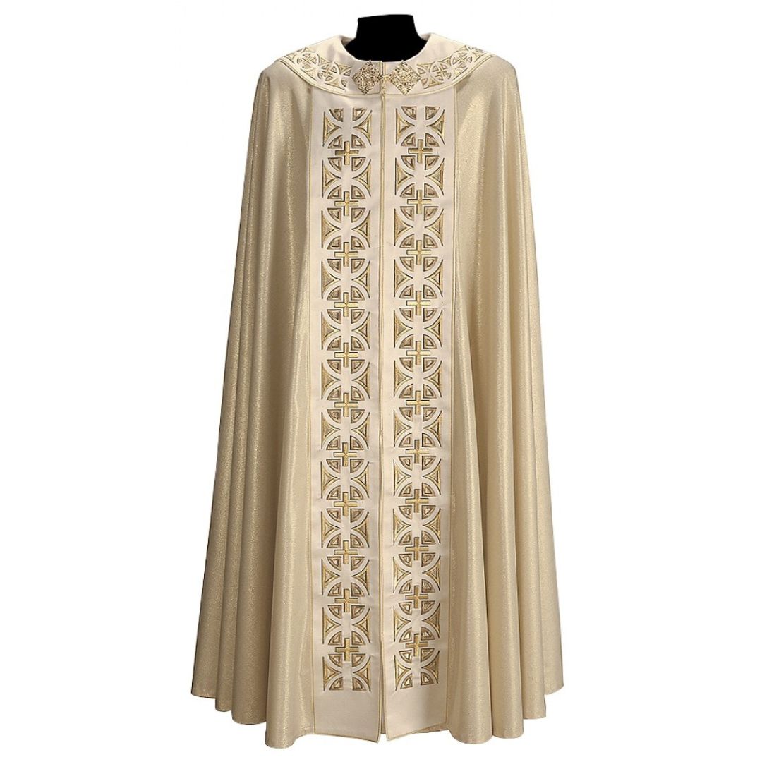 Roman Cope with Embroidery TAU CERCHI Design in Wool Sablè #49. Made in Italy and sold by The Clergy Store