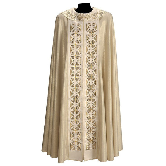 Roman Cope with Embroidery TAU CERCHI Design in Wool Sablè #49. Made in Italy and sold by The Clergy Store