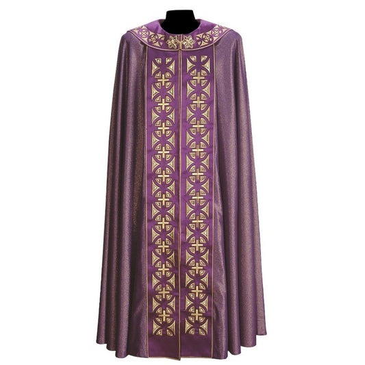 Roman Cope with Embroidery TAU CERCHI Design in Wool Sablè #49. Made in Italy and sold by The Clergy Store