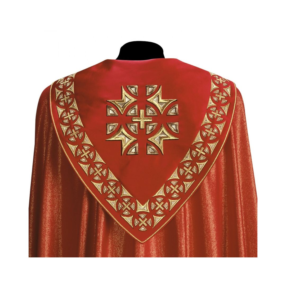 Roman Cope with Embroidery TAU CERCHI Design in Wool Sablè #49. Made in Italy and sold by The Clergy Store