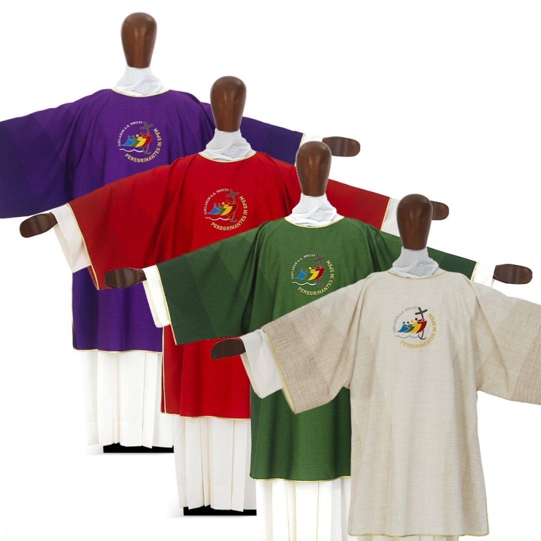 Dalmatic with the official logo of the Jubilee 2025. Made in Italy and sold by The Clergy Store