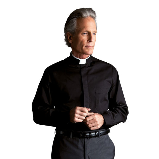 Roman style clergy shirt style 152 long sleeve in black made in Italy by Desta and sold by The Clergy Store 