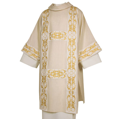 Deacon Dalmatic with gold brocade banding Made in Italy and sold by The Clergy Store