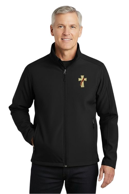 Lightweight all weather jacket with embroidered deacons cross in black  color.
