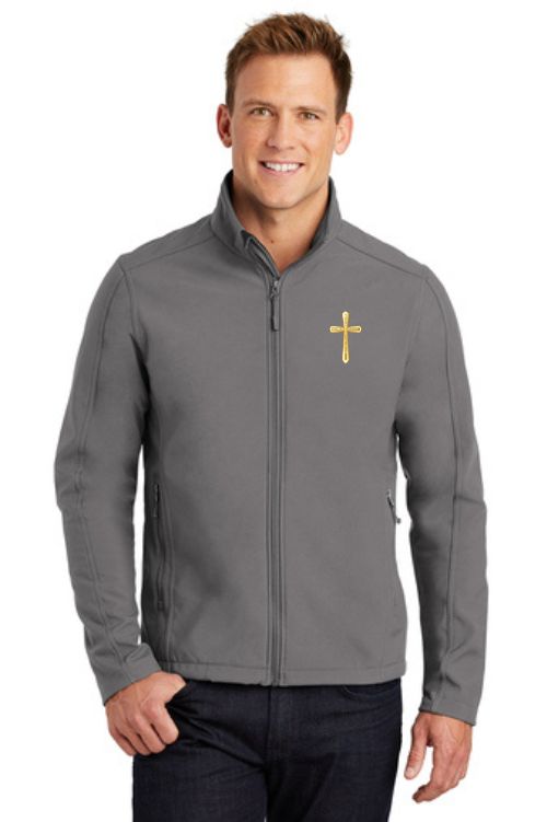 All weather clergy jacket with gold embroidered cross. Perfect for Priest or Deacons. Deep Smoke Sold by The Clergy Store