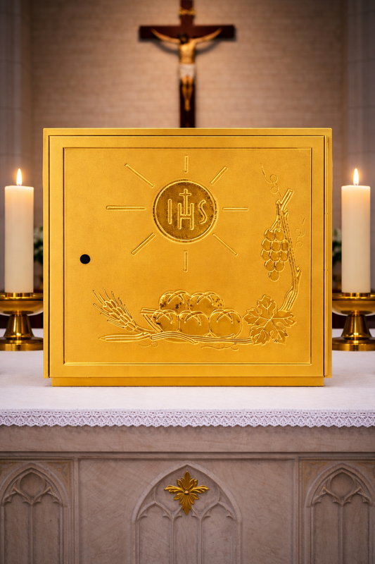 IHS Tabernacle 24K Gold Plated Made in Italy and sold by The Clergy Store