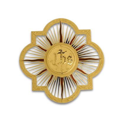 Contemporary 24K gold plated wall tabernacle with IHS and Rays. Made in Italy and sold by The Clergy Store