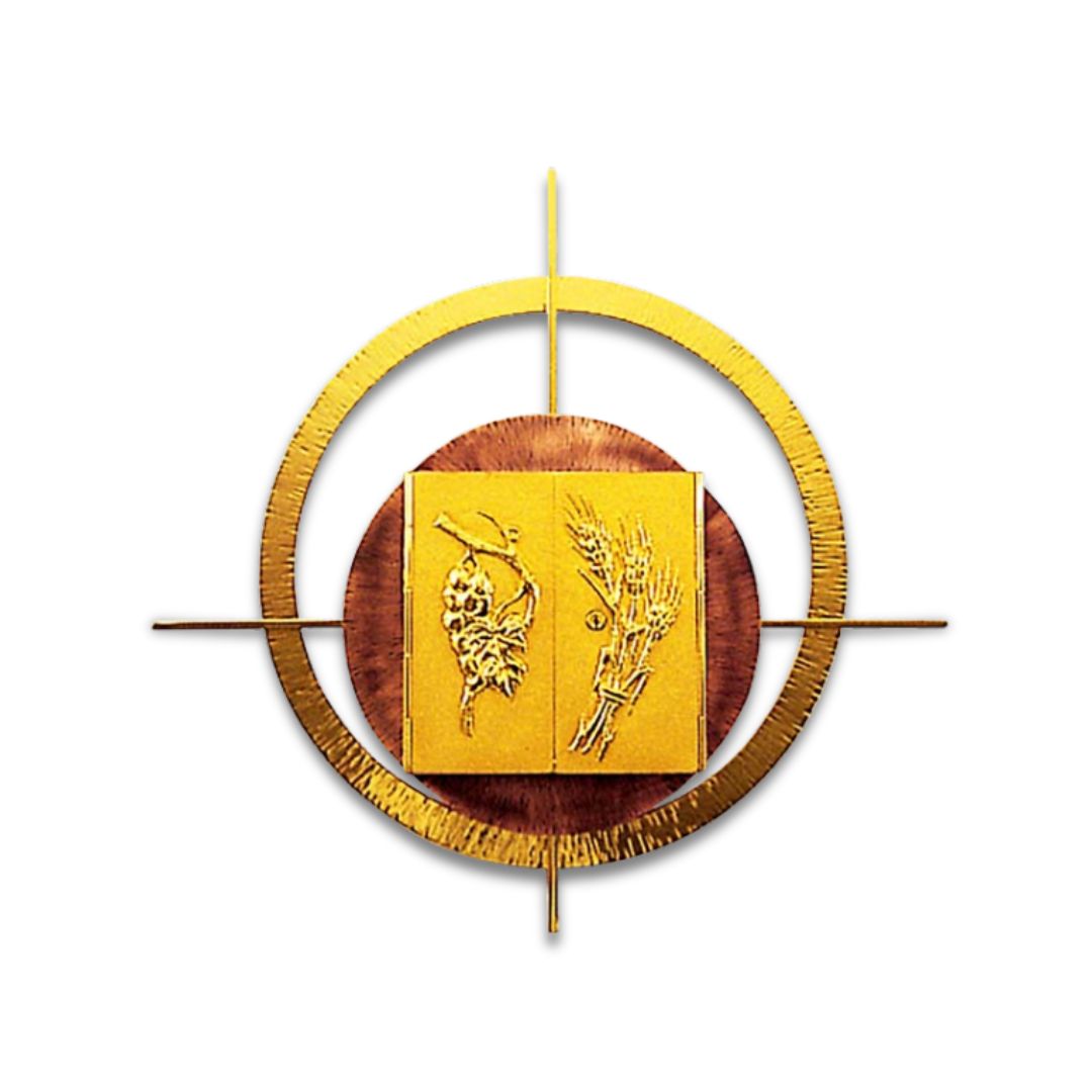 Contemporary 24K gold plated wall tabernacle with stalk of wheat. Made in Italy and sold by The Clergy Store