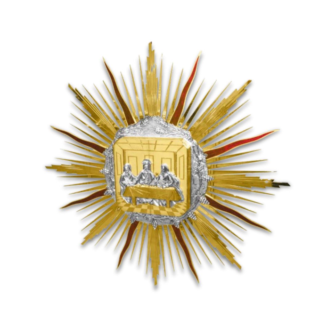 Contemporary 24K gold plated wall tabernacle with  Last Supper. Made in Italy and sold by The Clergy Store