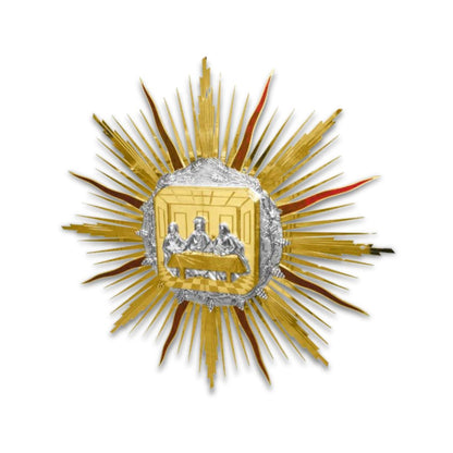 Contemporary 24K gold plated wall tabernacle with  Last Supper. Made in Italy and sold by The Clergy Store