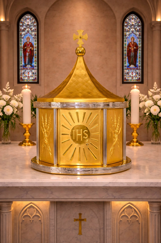 IHS ornate tabernacle with hand engraved detailing 