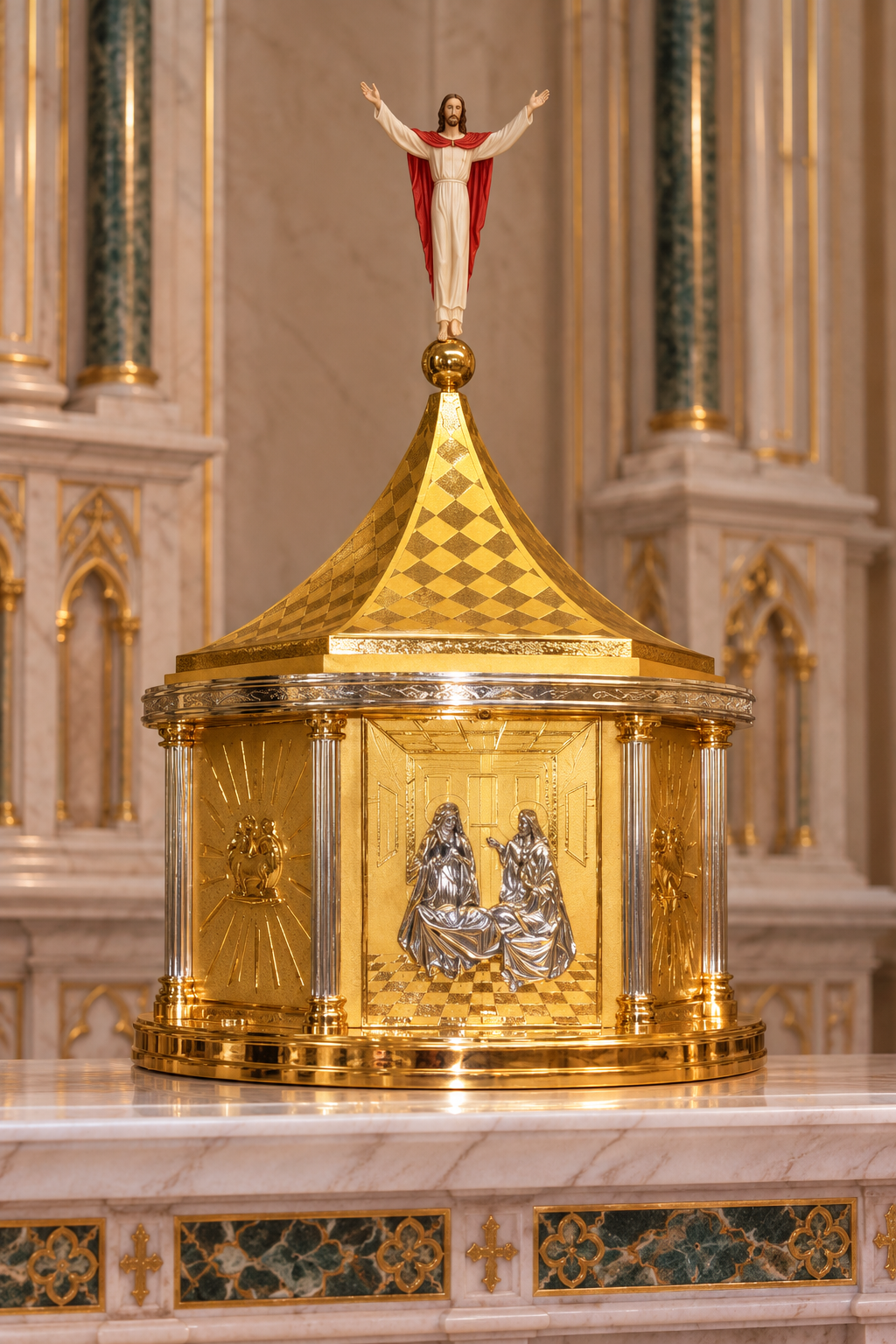 Jesus Christ ornate tabernacle with hand engraved detailing 